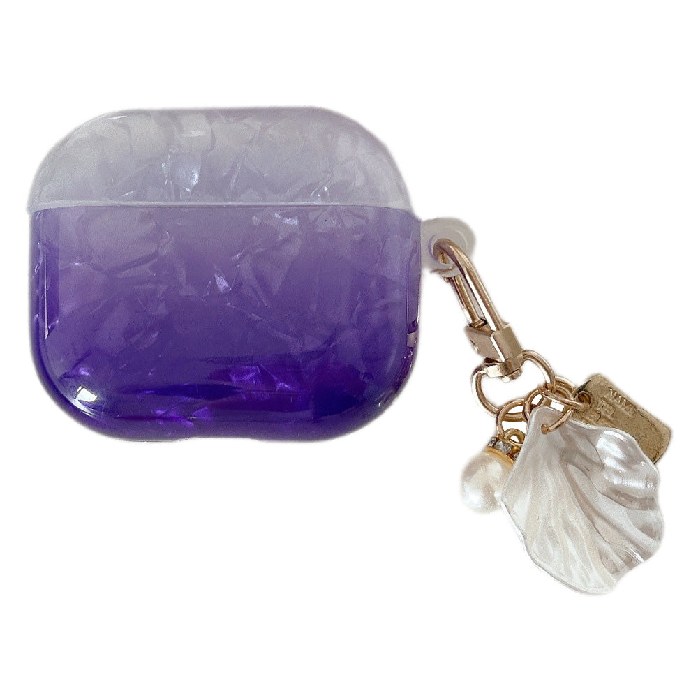 Uniqkart for AirPods Pro 2 Gradient Shell Grain TPU Case Shockproof Earphone Cover with Shell Shape Pendant - Purple Uniqkart for AirPods Pro 2 Gradient Shell Grain TPU Case Shockproof Earphone Cover with Shell Shape Pendant - Purple